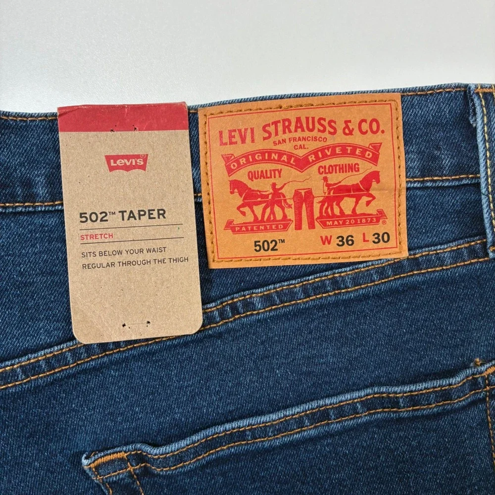 NEW Levi's 502 Taper Jeans 38x30 Blue Stretch Dark Wash Denim (Tag 36x30)